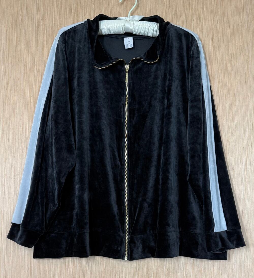Livi Lane Bryant Black Velour Full Zip Track Jacket Size 22 24 Athleisure Active